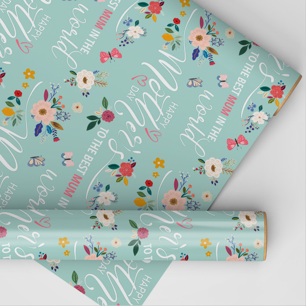 Personalised Wrapping Paper Mother's Day Mum Floral Mint Custom Gift Wrap