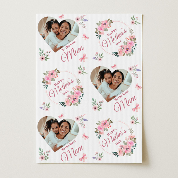 Personalised Wrapping Paper Mother's Day Mum Pink Floral Heart Photo Gift Wrap
