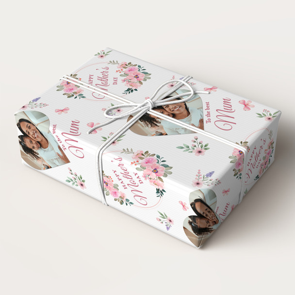 Personalised Wrapping Paper Mother's Day Mum Pink Floral Heart Photo Gift Wrap