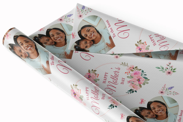 Personalised Wrapping Paper Mother's Day Mum Pink Floral Heart Photo Gift Wrap