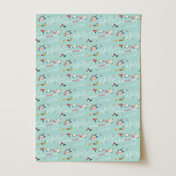 Personalised Wrapping Paper Mother's Day Mummy Floral Mint Green Gift Wrap