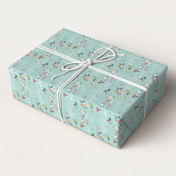 Personalised Wrapping Paper Mother's Day Mummy Floral Mint Green Gift Wrap