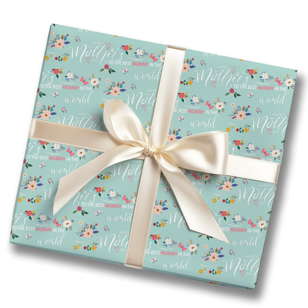 Personalised Wrapping Paper Mother's Day Mummy Floral Mint Green Gift Wrap