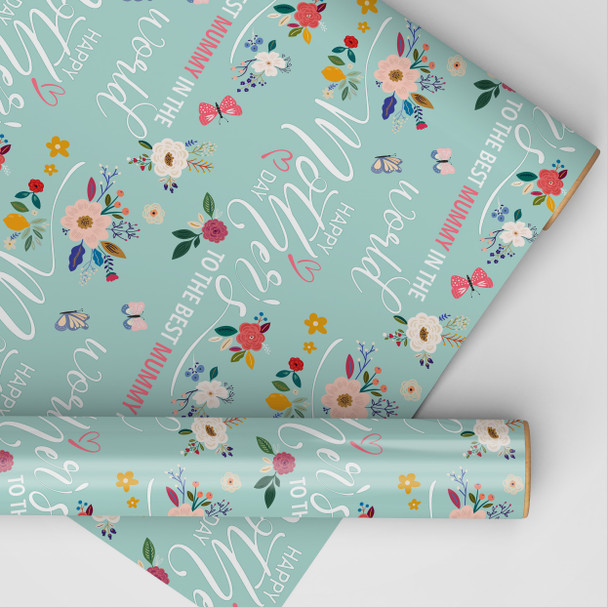 Personalised Wrapping Paper Mother's Day Mummy Floral Mint Custom Gift Wrap