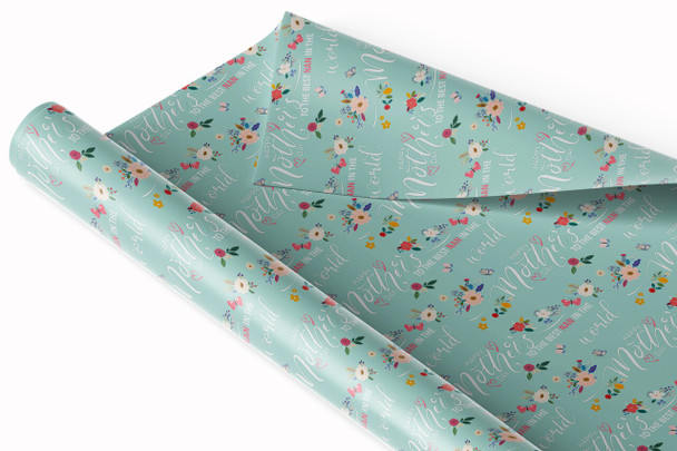 Personalised Wrapping Paper Mother's Day Nan Floral Mint Green Custom Gift Wrap