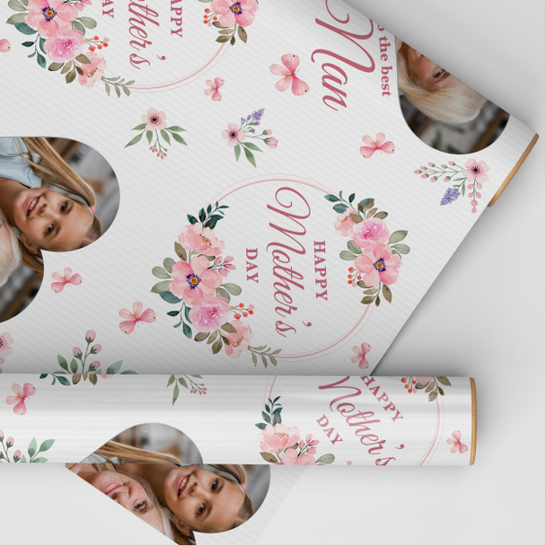 Personalised Wrapping Paper Mother's Day Nan Pink Flower Heart Photo Gift Wrap