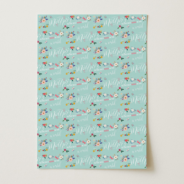 Personalised Wrapping Paper Mother's Day Nana Floral Mint Green Custom Gift Wrap