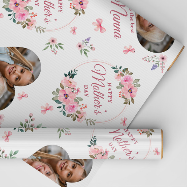 Personalised Wrapping Paper Mother's Day Nanna Pink Flower Heart Photo Gift Wrap