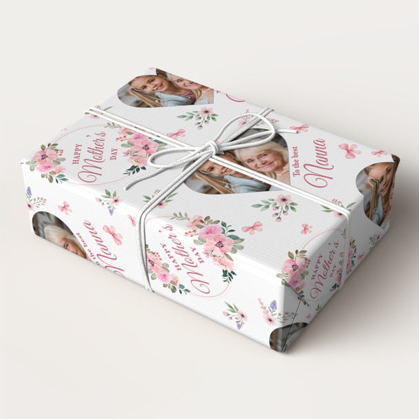 Personalised Wrapping Paper Mother's Day Nanna Pink Flower Heart Photo Gift Wrap