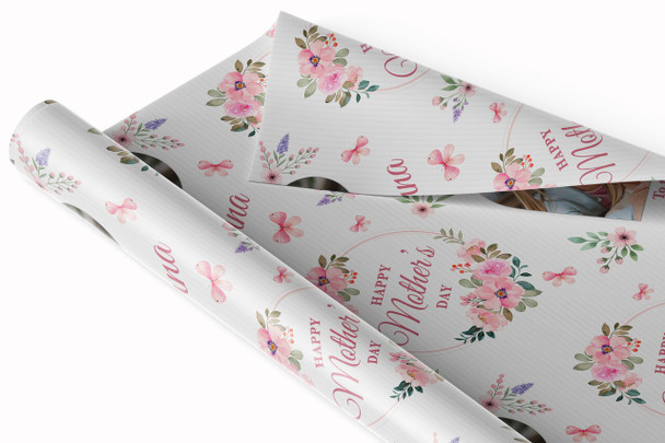 Personalised Wrapping Paper Mother's Day Nanna Pink Flower Heart Photo Gift Wrap