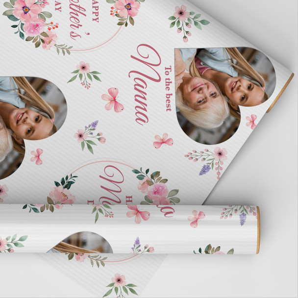 Personalised Wrapping Paper Mother's Day Nanna Pink Heart Photo Custom Gift Wrap