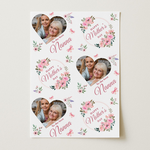 Personalised Wrapping Paper Mother's Day Nanna Pink Heart Photo Custom Gift Wrap