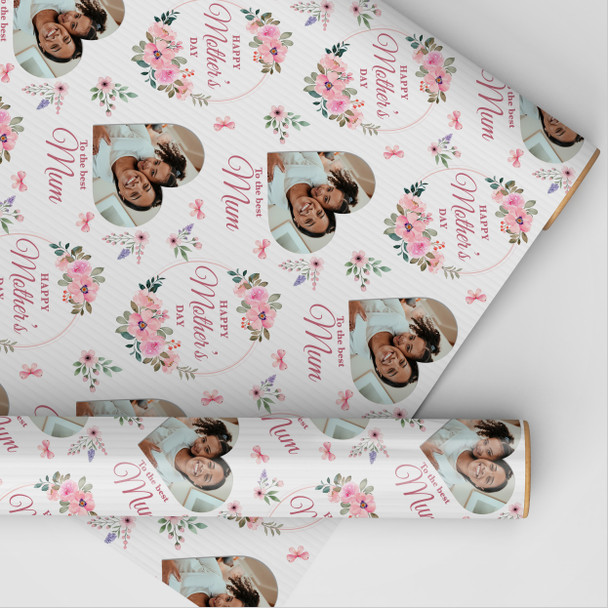 Personalised Wrapping Paper Mother's Day Pink Floral Heart Photo Gift Wrap