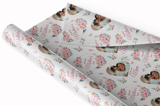 Personalised Wrapping Paper Mother's Day Pink Floral Heart Photo Gift Wrap