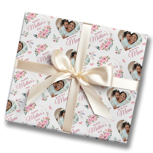 Personalised Wrapping Paper Mother's Day Pink Floral Heart Photo Gift Wrap