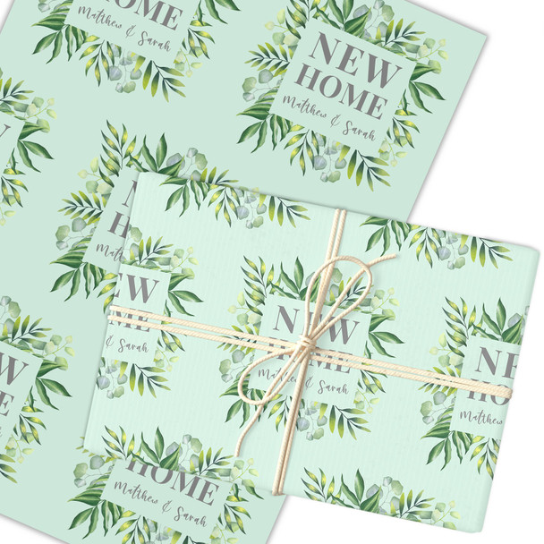Personalised Wrapping Paper New Home Green Leaves Custom Gift Wrap