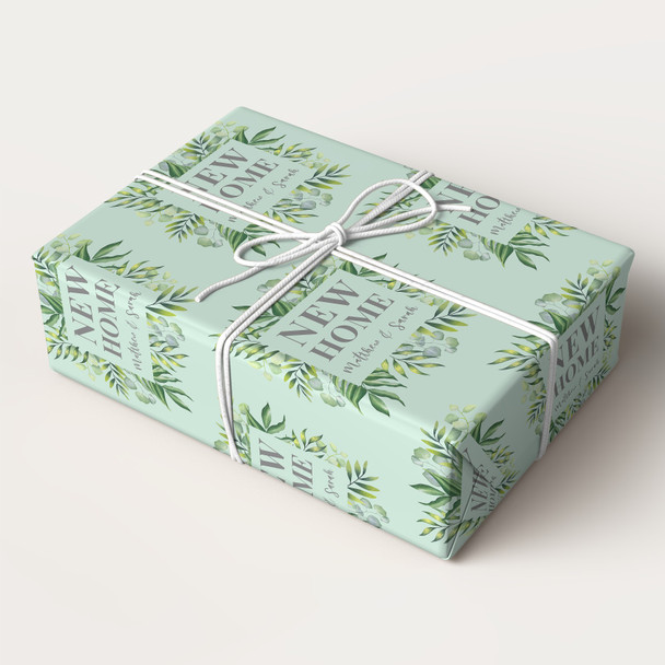 Personalised Wrapping Paper New Home Green Leaves Custom Gift Wrap
