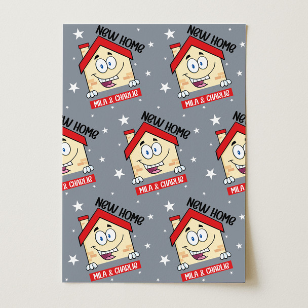 Personalised Wrapping Paper New Home House Cartoon Custom Gift Wrap