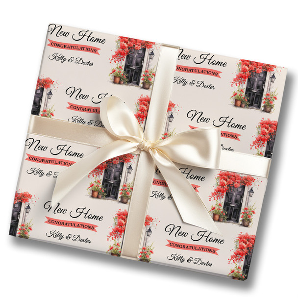 Personalised Wrapping Paper New Home Red Floral Black Front Door Gift Wrap