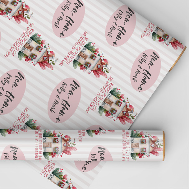 Personalised Wrapping Paper New Home Watercolour Cute House Custom Gift Wrap