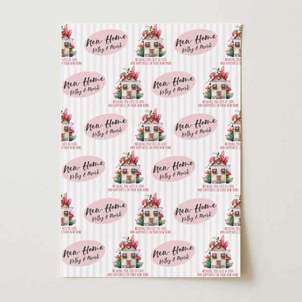 Personalised Wrapping Paper New Home Watercolour Cute House Custom Gift Wrap