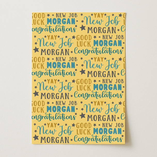 Personalised Wrapping Paper New Job Congratulations Blue Yellow Stars Gift Wrap