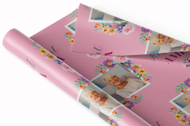 Personalised Wrapping Paper Retirement Female Photo Flower Pink Custom Gift Wrap
