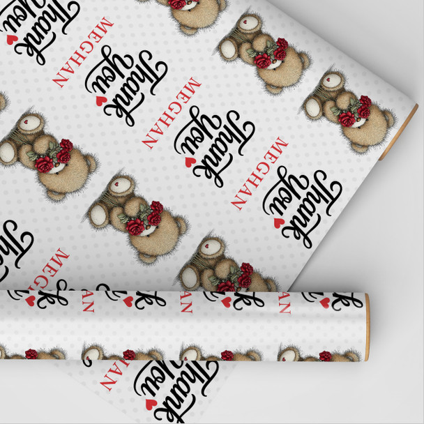 Personalised Wrapping Paper Thank You Cute Teddy Bear Custom Gift Wrap