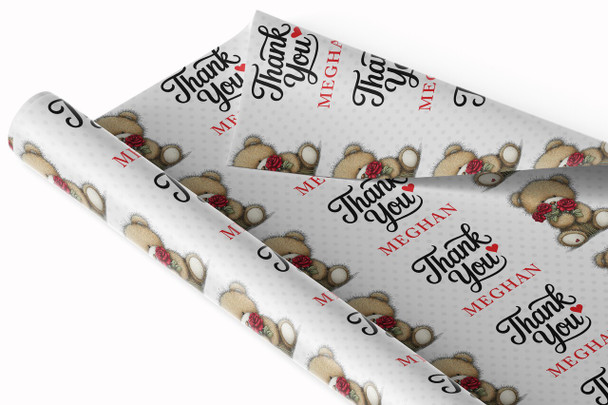 Personalised Wrapping Paper Thank You Cute Teddy Bear Custom Gift Wrap