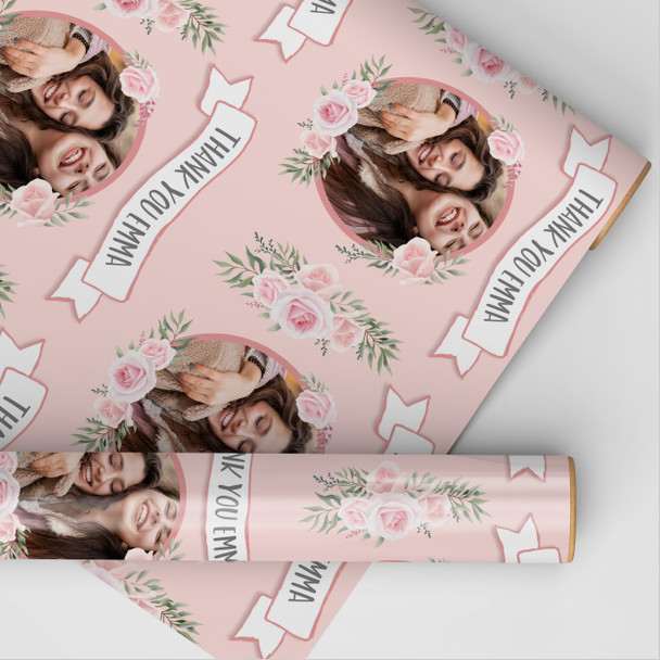 Personalised Wrapping Paper Thank You Photo Pink Flowers Custom Gift Wrap