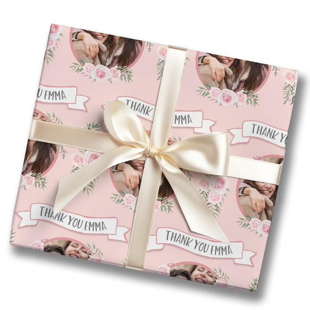 Personalised Wrapping Paper Thank You Photo Pink Flowers Custom Gift Wrap