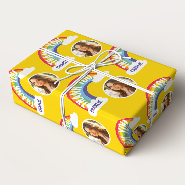 Personalised Wrapping Paper Thank You Photo Rainbow Yellow Custom Gift Wrap