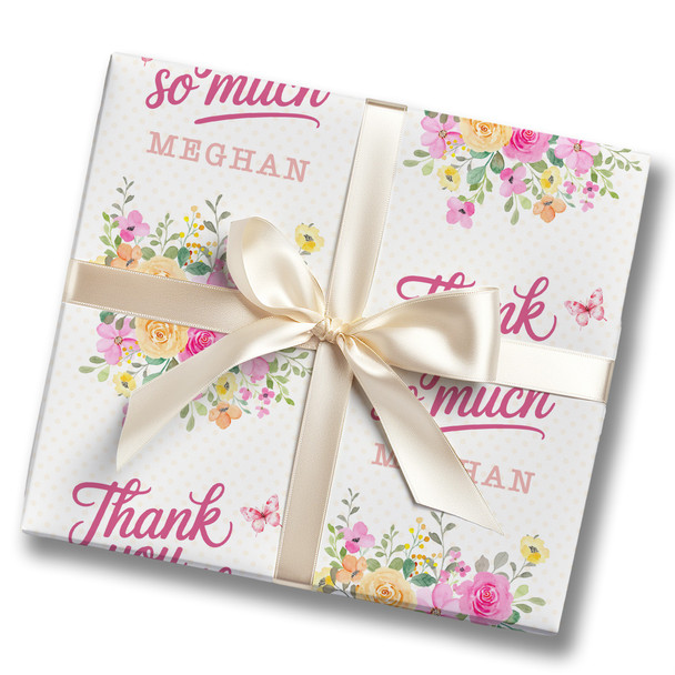 Personalised Wrapping Paper Thank You Pink Yellow Flowers Custom Gift Wrap