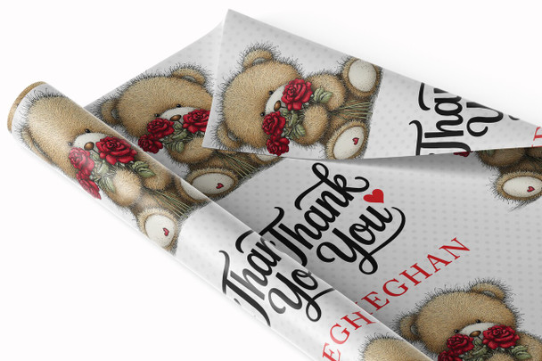 Personalised Wrapping Paper Thank You Teddy Bear Roses Custom Gift Wrap