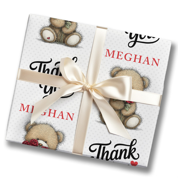 Personalised Wrapping Paper Thank You Teddy Bear Roses Custom Gift Wrap