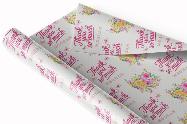 Personalised Wrapping Paper Thank You Watercolour Pink Yellow Custom Gift Wrap
