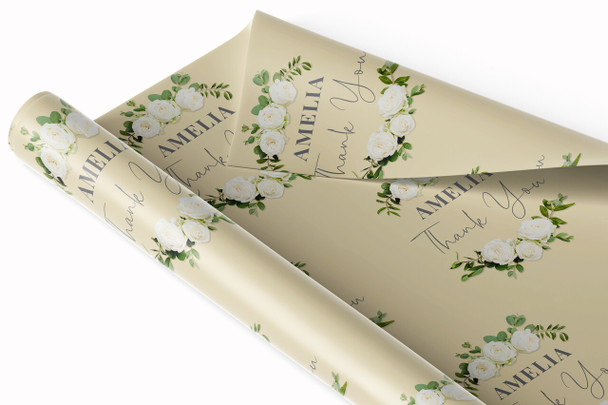 Personalised Wrapping Paper Thank You White Flowers Cream Custom Gift Wrap