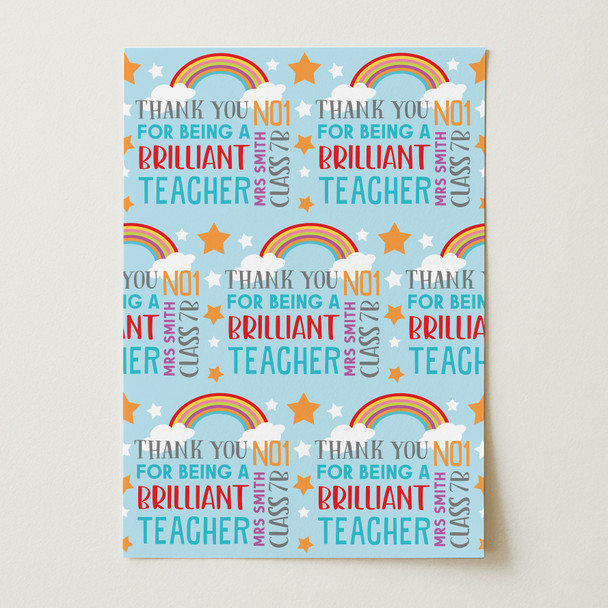Personalised Wrapping Paper Thank You Teacher Brilliant Rainbow Star Gift Wrap