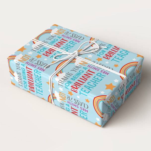 Personalised Wrapping Paper Thank You Teacher Brilliant Rainbow Star Gift Wrap