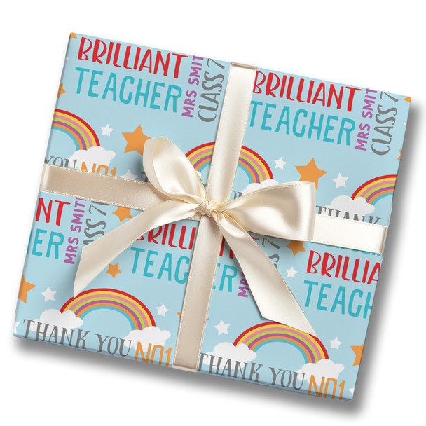 Personalised Wrapping Paper Thank You Teacher Brilliant Rainbow Star Gift Wrap