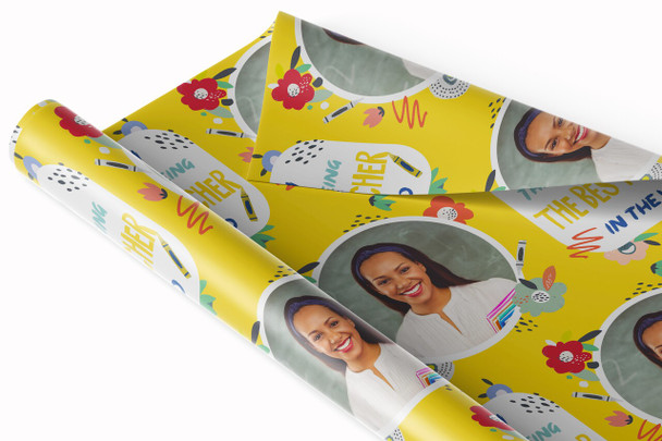 Personalised Wrapping Paper Thank You Teacher Photo Yellow Crayon Gift Wrap