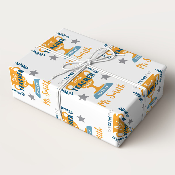 Personalised Wrapping Paper Thank You Teacher Trophy Custom Gift Wrap