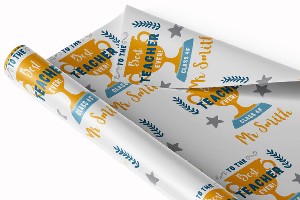 Personalised Wrapping Paper Thank You Teacher Trophy Custom Gift Wrap