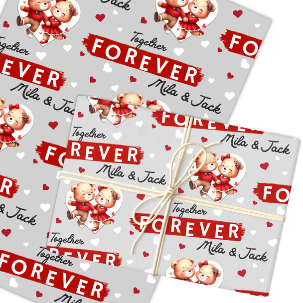 Personalised Wrapping Paper Valentine's Day Cute Teddy Bear Couple Together