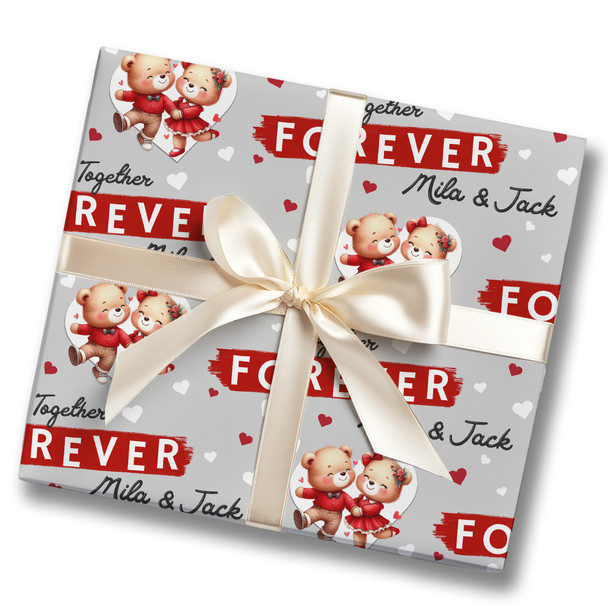 Personalised Wrapping Paper Valentine's Day Cute Teddy Bear Couple Together