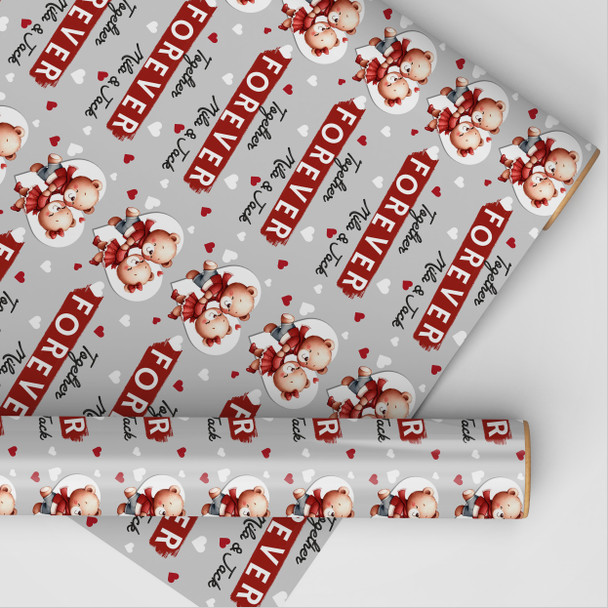 Personalised Wrapping Paper Valentine's Day Cute Teddy Bear Couple Gift Wrap