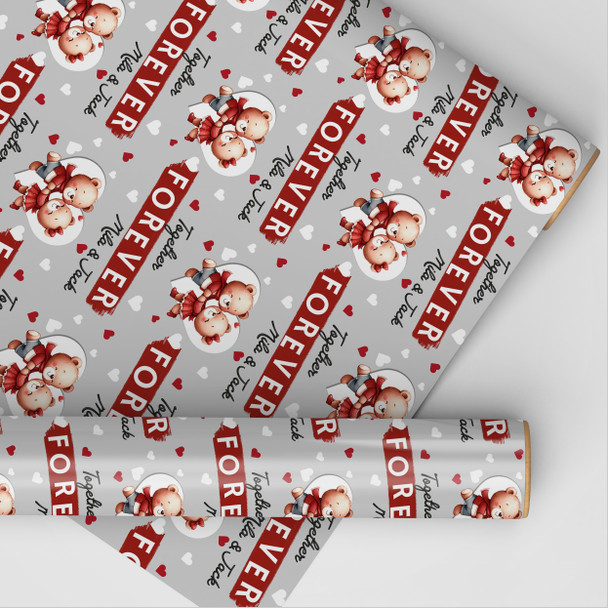 Personalised Wrapping Paper Valentine's Day Cute Teddy Bear Together Forever