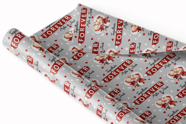 Personalised Wrapping Paper Valentine's Day Cute Teddy Bear Together Forever