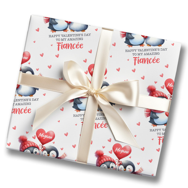 Personalised Wrapping Paper Valentine's Day Fiancée Cute Penguin Gift Wrap