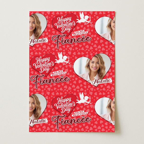 Personalised Wrapping Paper Valentine's Day Fiancée Heart Photo Cupid Gift Wrap